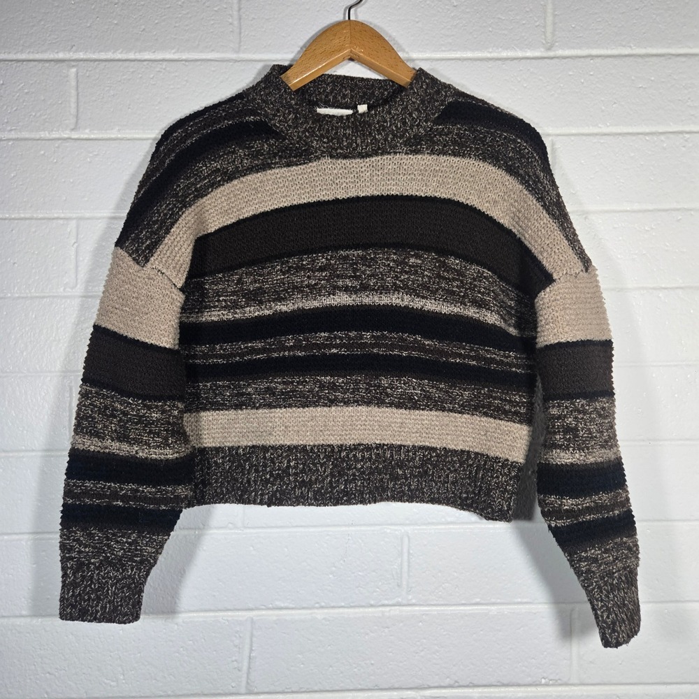 RD Style Conscious Striped Mock‎ Neck Sweater Medium Brown Oversized Knit Chunky